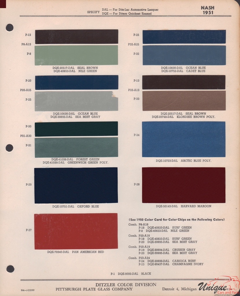 1951 Nash Paint Charts PPG 1